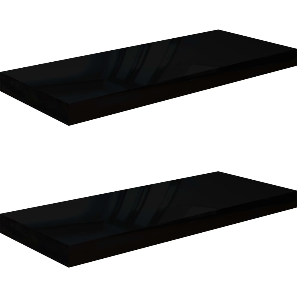 vidaXL Floating Wall Shelves 2 pcs High Gloss Black 23.6&quotx9.3&quotx1.5" MDF