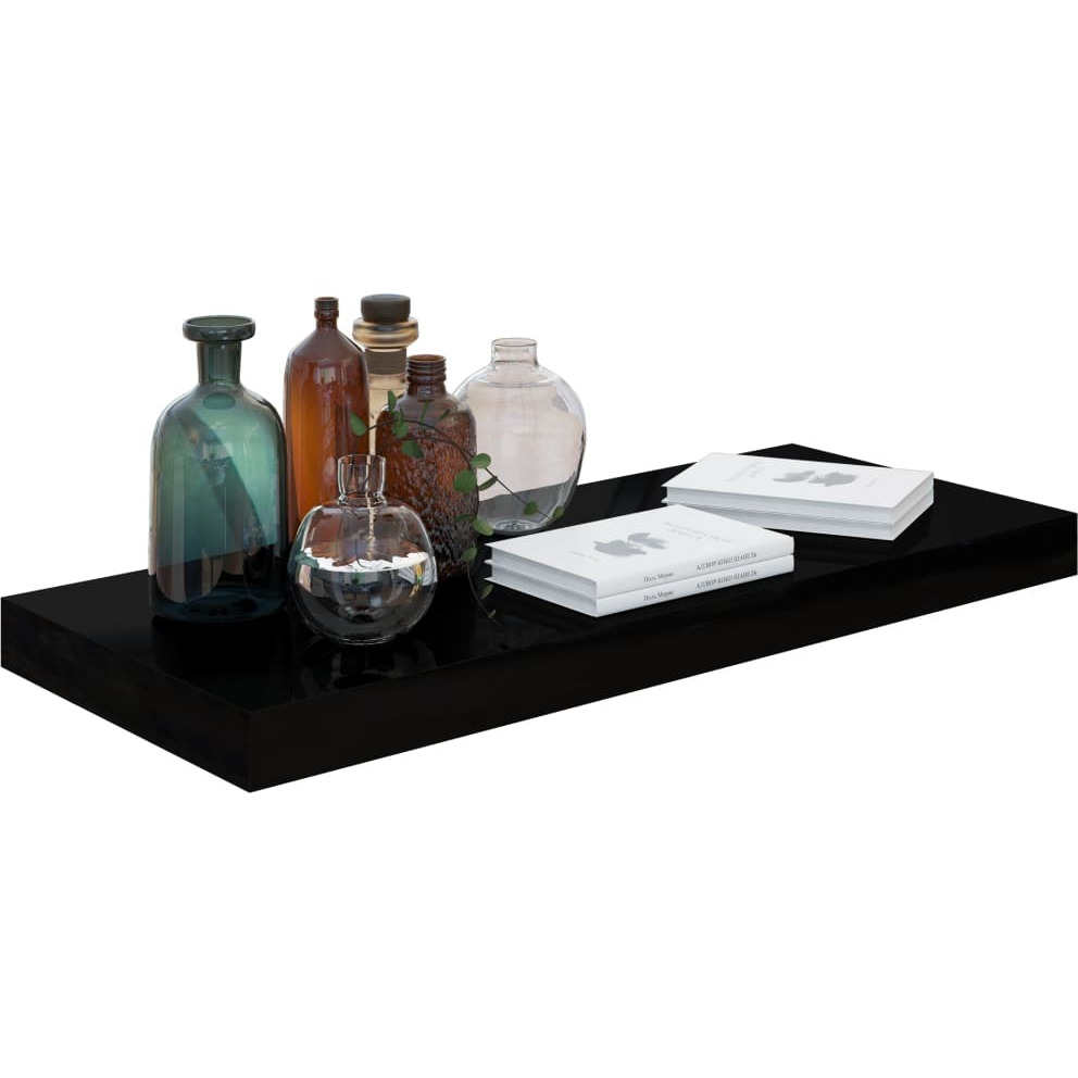 vidaXL Floating Wall Shelves 2 pcs High Gloss Black 23.6&quotx9.3&quotx1.5" MDF
