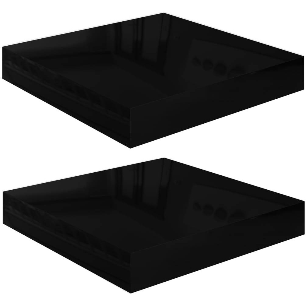 vidaXL Floating Wall Shelves 2 pcs High Gloss Black 9.1&quotx9.3&quotx1.5" MDF
