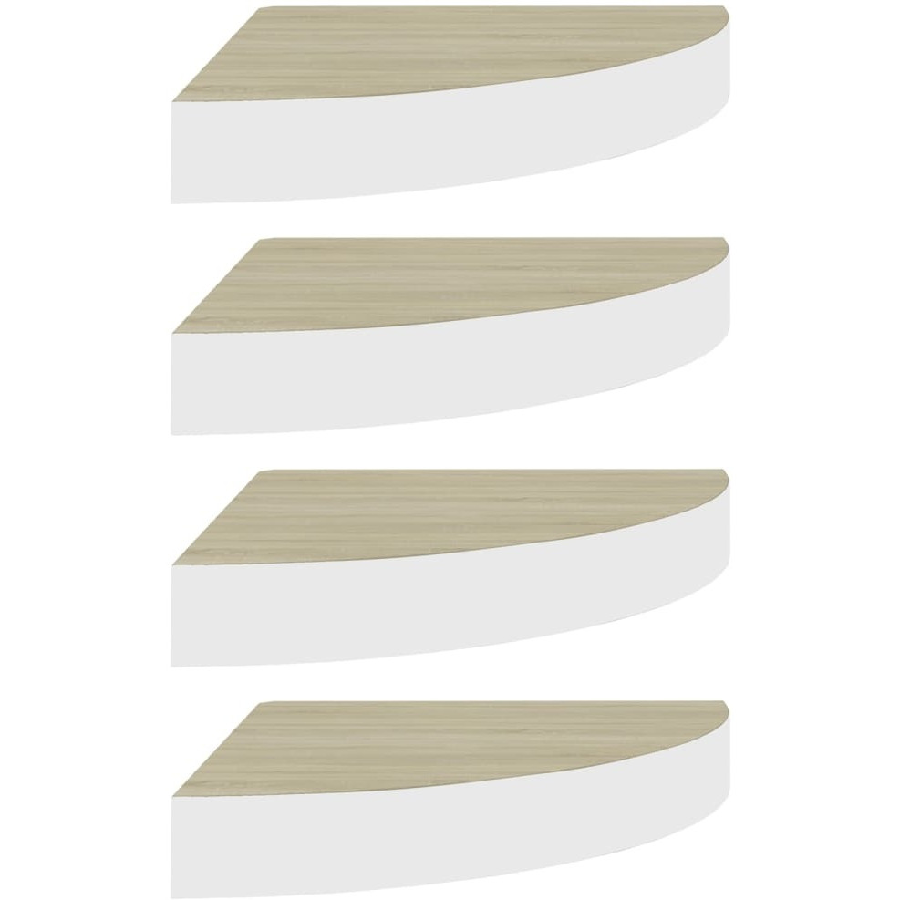vidaXL Wall Corner Shelves 4 pcs Oak and White 9.8&quotx9.8&quotx1.4" MDF