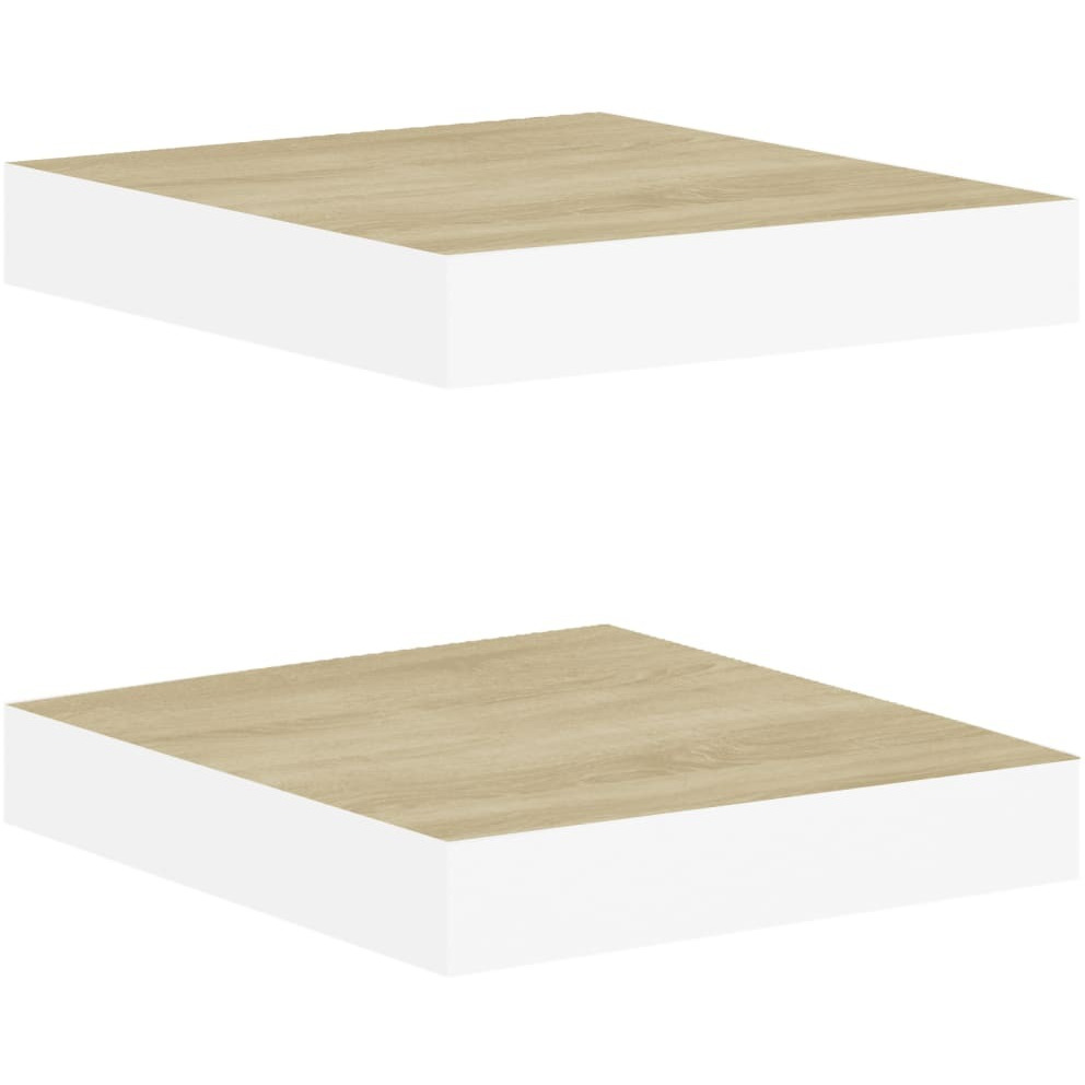 vidaXL Floating Wall Shelves 2 pcs Oak and White 9.1&quotx9.3&quotx1.5" MDF