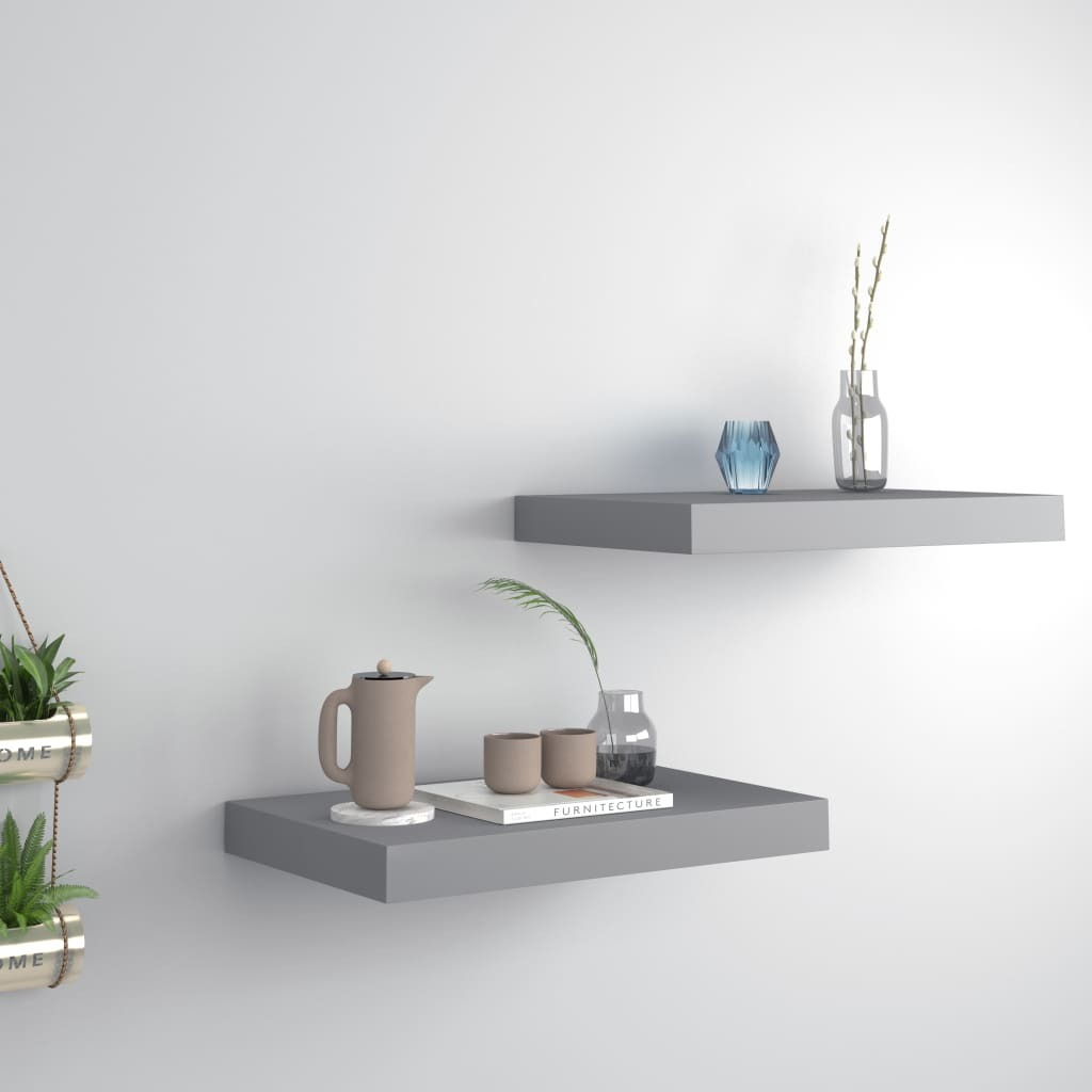vidaXL Floating Wall Shelves 2 pcs Gray 15.7&quotx9.1&quotx1.5" MDF