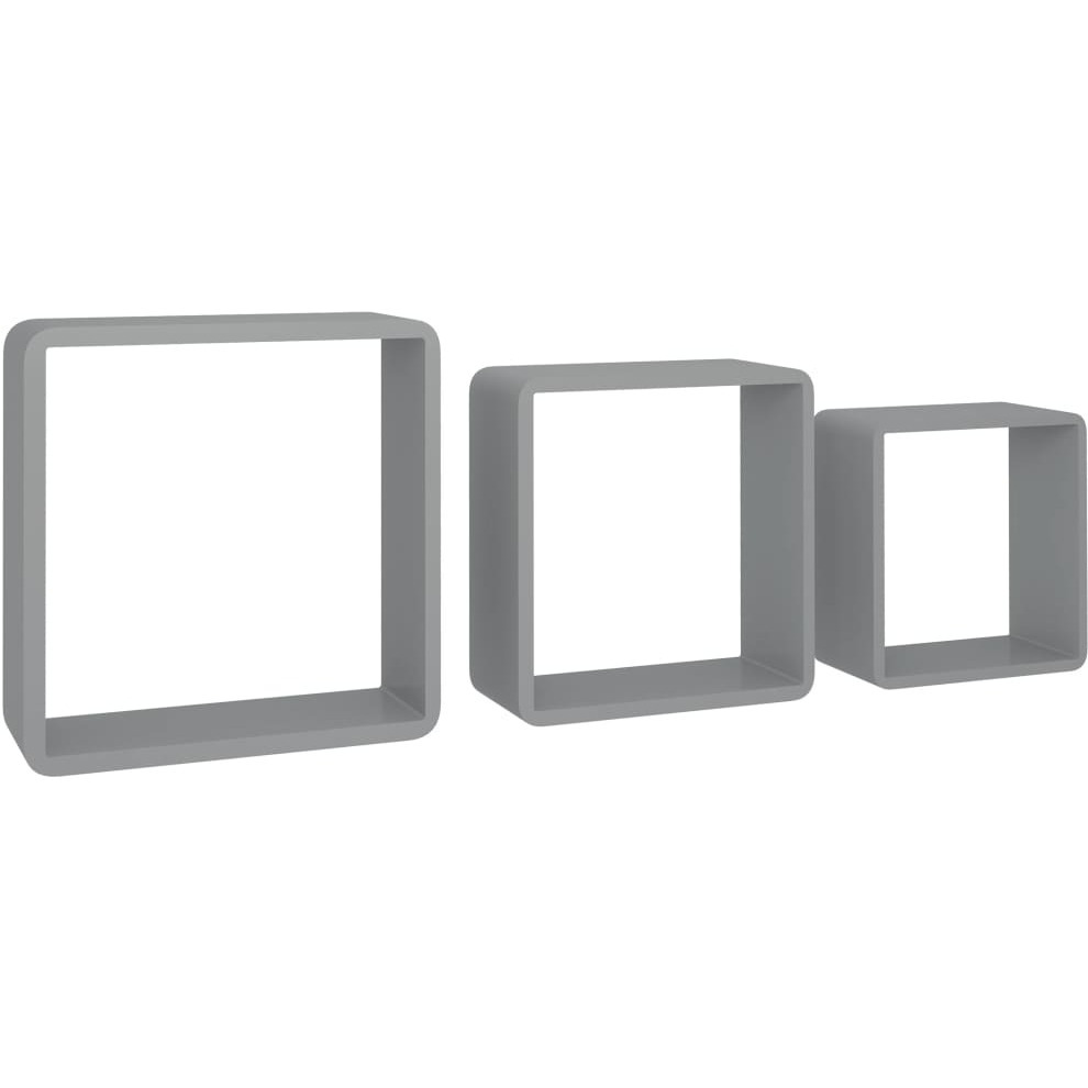 vidaXL Wall Cube Shelves 3 pcs Gray MDF