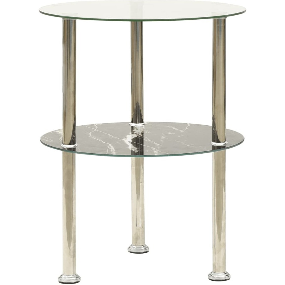 vidaXL 2-Tier Side Table Transparent & Black 15" Tempered Glass