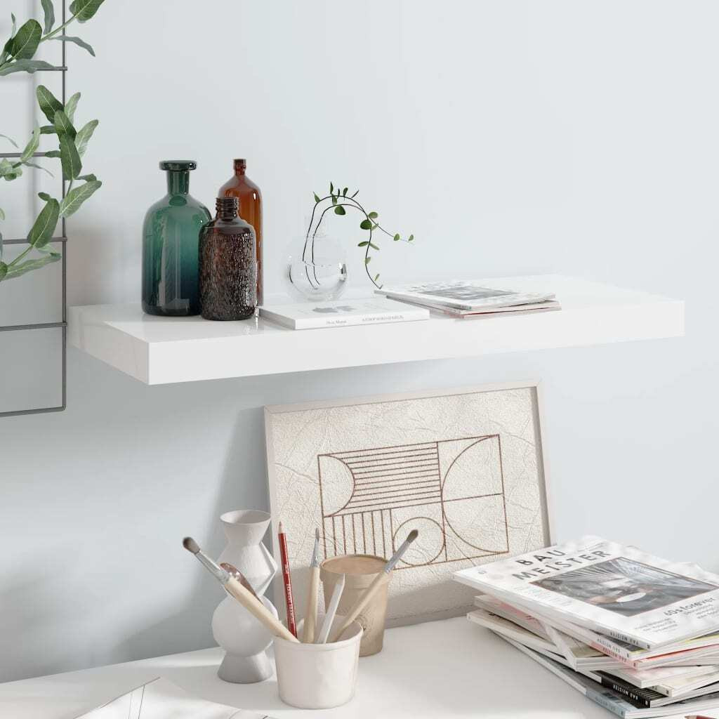 vidaXL Floating Wall Shelf High Gloss White 23.6&quotx9.3&quotx1.5" MDF