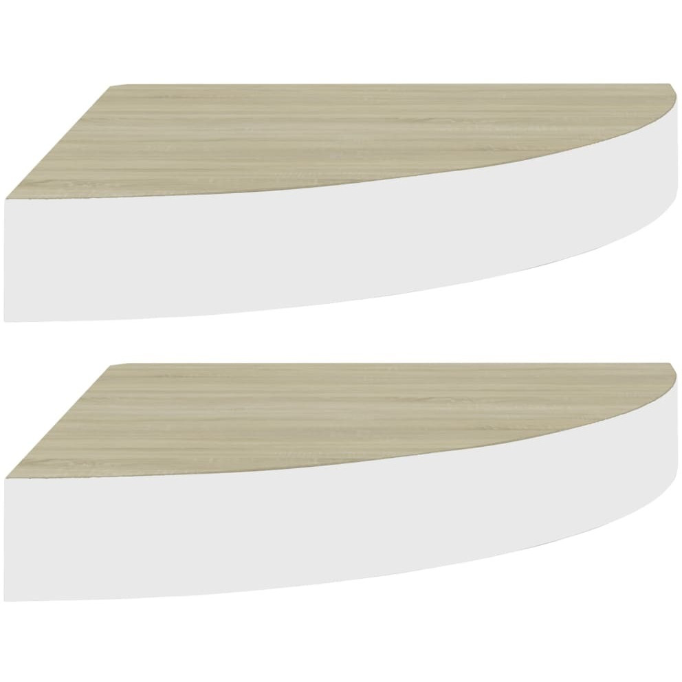 vidaXL Wall Corner Shelves 2 pcs Oak and White 9.8&quotx9.8&quotx1.4" MDF