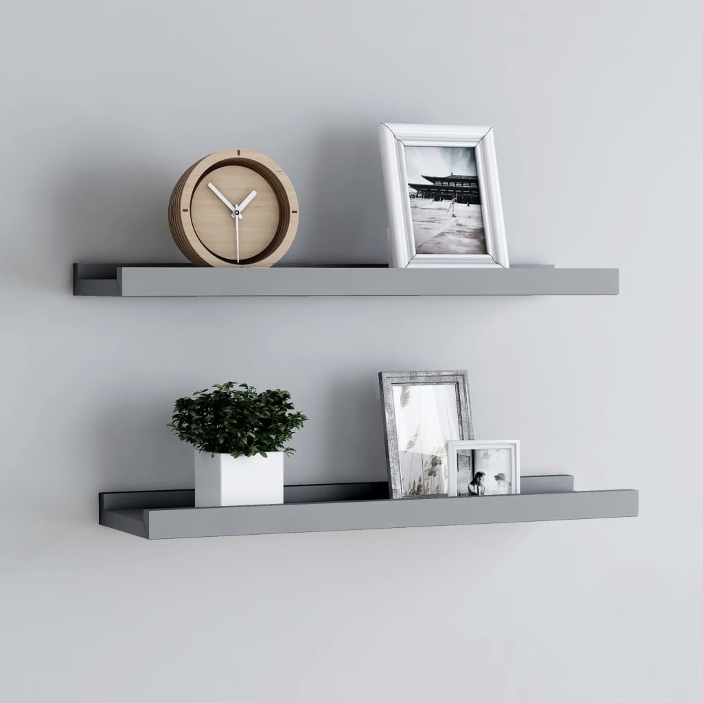 vidaXL Picture Frame Ledge Shelves 2 pcs Gray 23.6&quotx3.5&quotx1.2" MDF