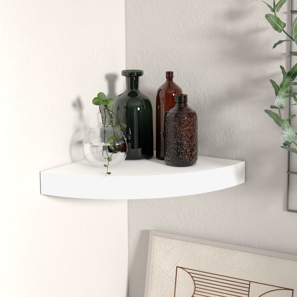 vidaXL Floating Corner Shelf White 9.8&quotx9.8&quotx1.5" MDF