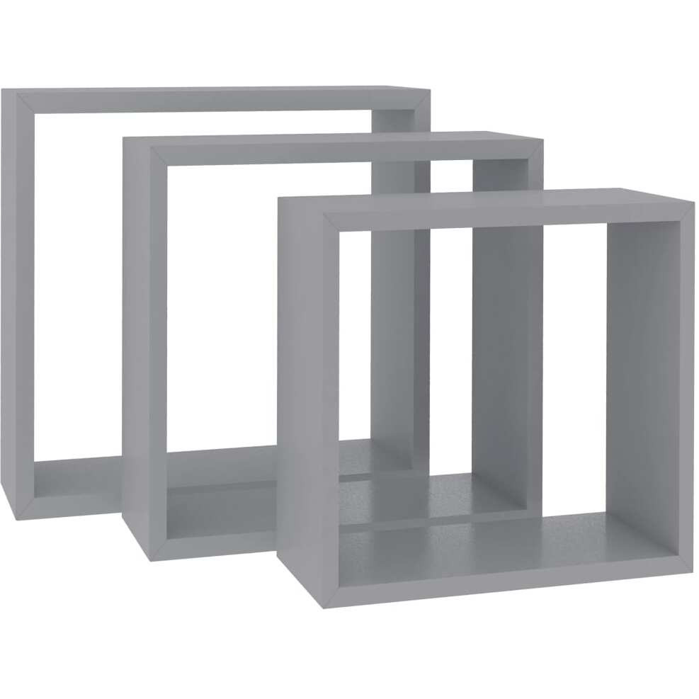 vidaXL Wall Cube Shelves 3 pcs Gray MDF