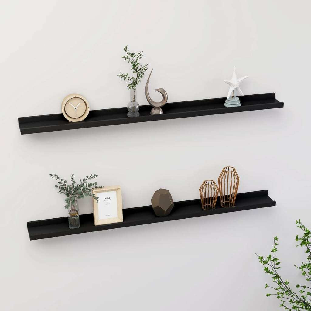 vidaXL Wall Shelves 2 pcs Black 39.4&quotx3.5&quotx1.2"