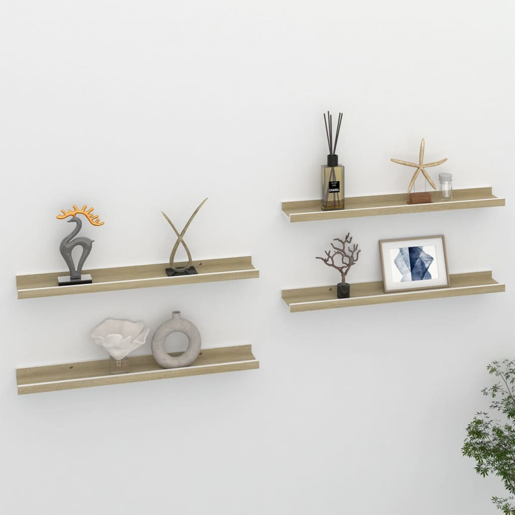 vidaXL Wall Shelves 4 pcs White and Sonoma Oak 23.6&quotx3.5&quotx1.2"
