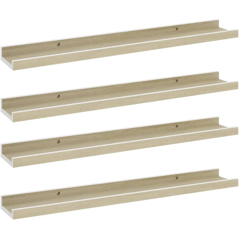 vidaXL Wall Shelves 4 pcs White and Sonoma Oak 23.6&quotx3.5&quotx1.2"