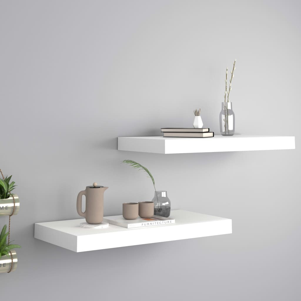 vidaXL Floating Wall Shelves 2 pcs White 19.7&quotx9.1&quotx1.5" MDF