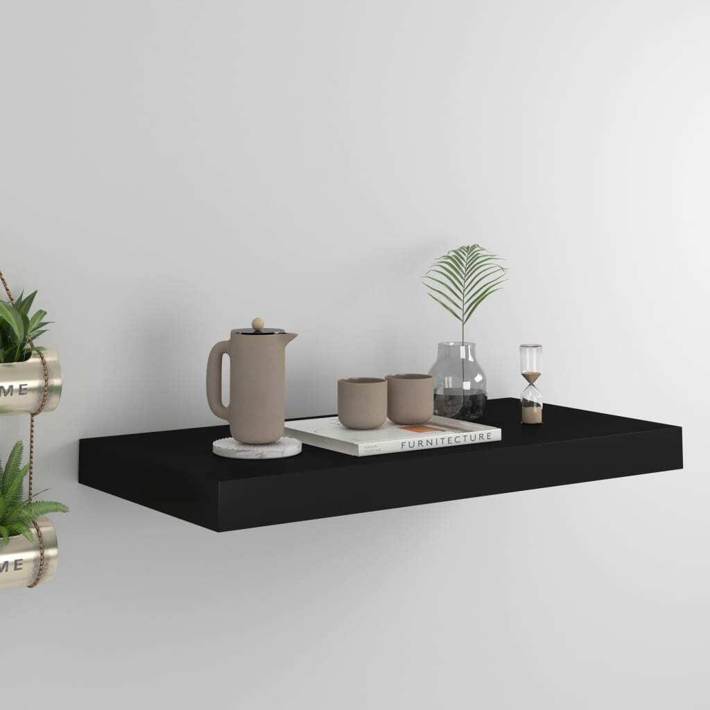 vidaXL Floating Wall Shelf Black 19.7&quotx9.1&quotx1.5" MDF