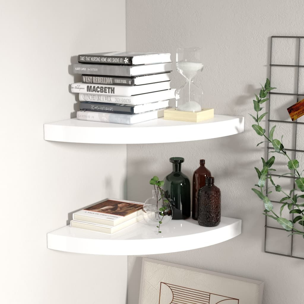 vidaXL Floating Corner Shelves 2 pcs High Gloss White 13.8&quotx13.8&quotx1.5" MDF