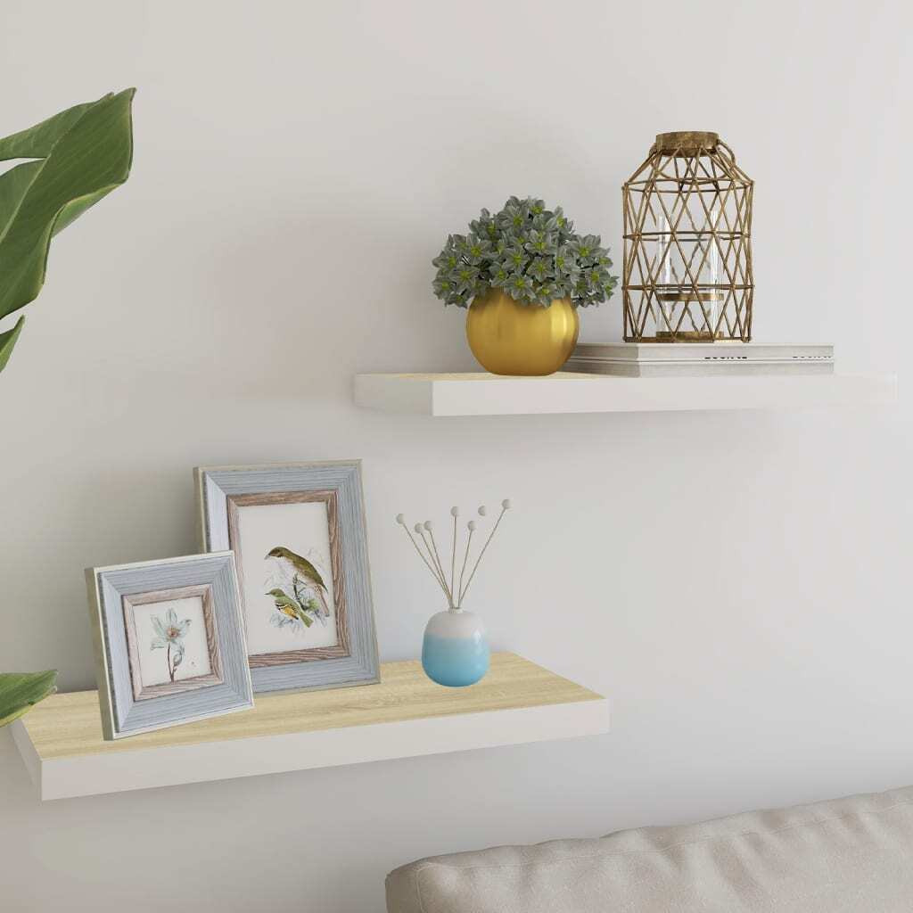 vidaXL Floating Wall Shelves 2 pcs Oak and White 23.6&quotx9.3&quotx1.5&quot MDF