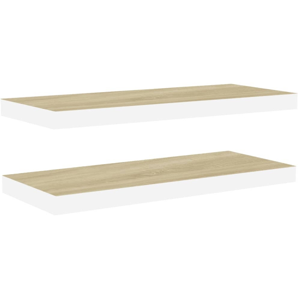 vidaXL Floating Wall Shelves 2 pcs Oak and White 23.6&quotx9.3&quotx1.5&quot MDF