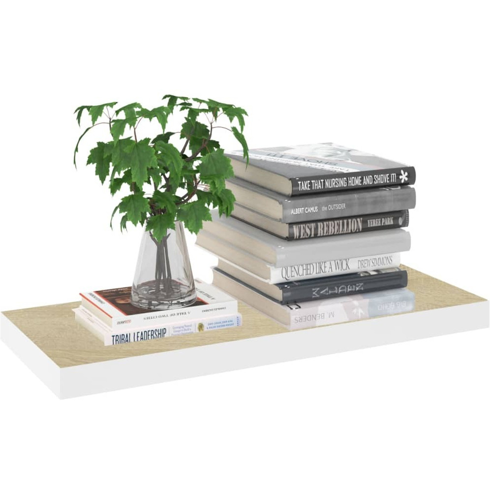 vidaXL Floating Wall Shelves 2 pcs Oak and White 23.6&quotx9.3&quotx1.5&quot MDF