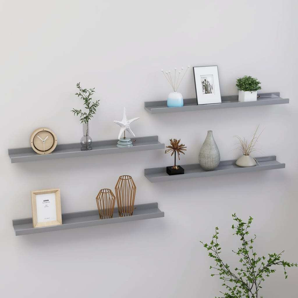 vidaXL Wall Shelves 4 pcs Gray 23.6&quotx3.5&quotx1.2"