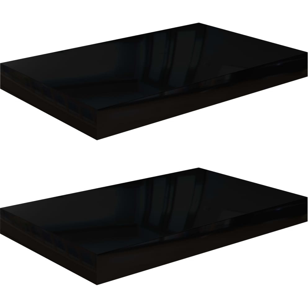 vidaXL Floating Wall Shelves 2 pcs High Gloss Black 15.7&quotx9.1&quotx1.5" MDF