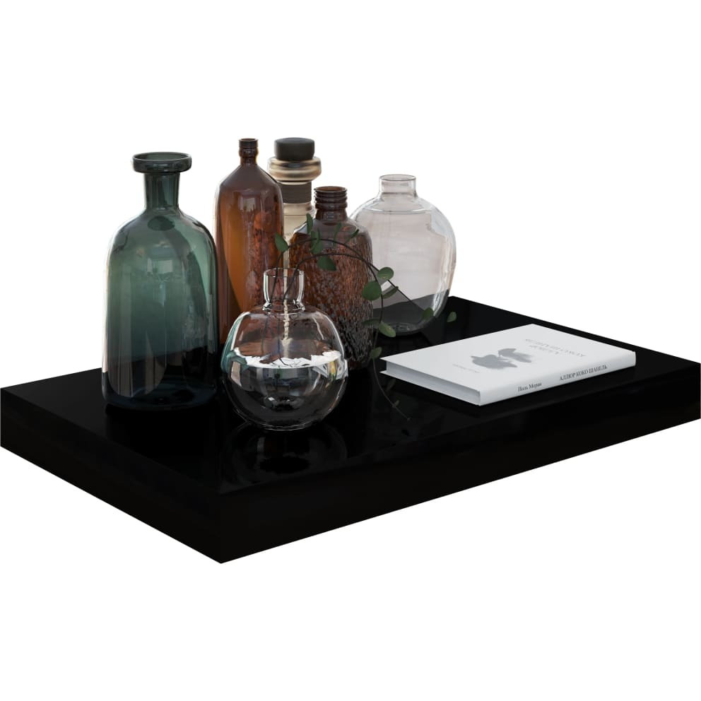 vidaXL Floating Wall Shelves 2 pcs High Gloss Black 15.7&quotx9.1&quotx1.5" MDF