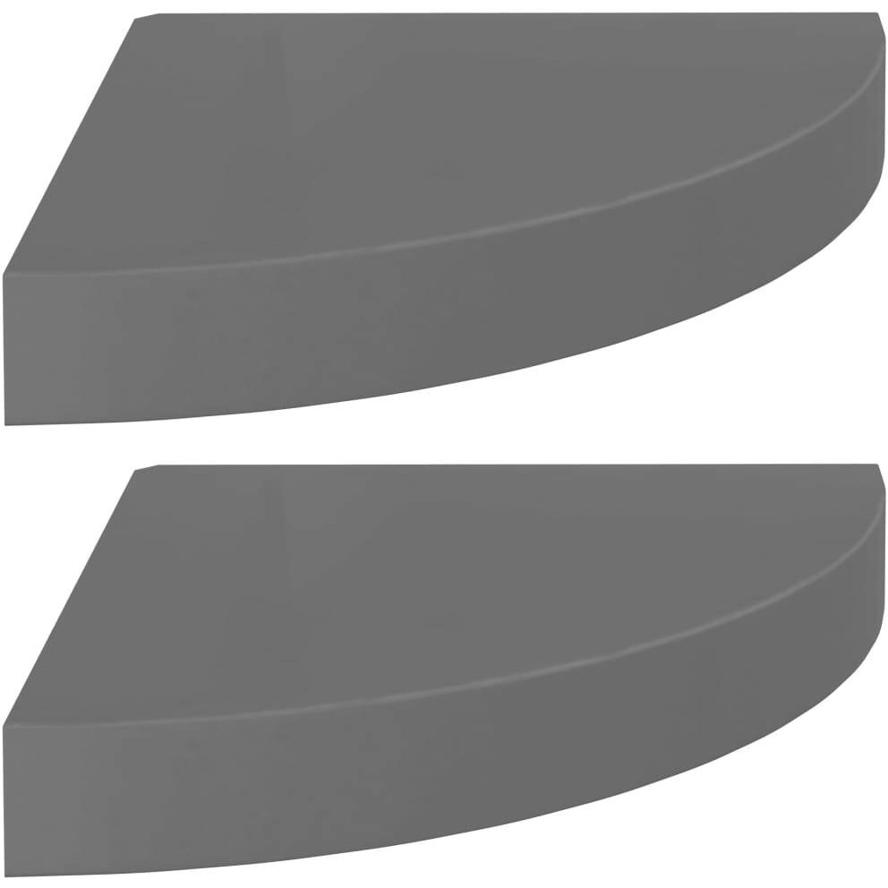 vidaXL Floating Corner Shelves 2 pcs High Gloss Gray 9.8&quotx9.8&quotx1.5" MDF