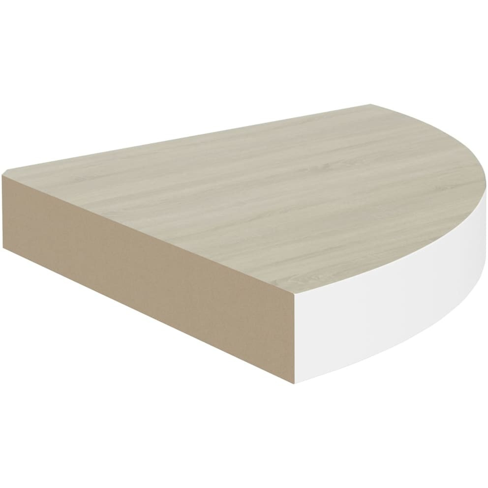 vidaXL Wall Corner Shelf Oak and White 9.8&quotx9.8&quotx1.4" MDF