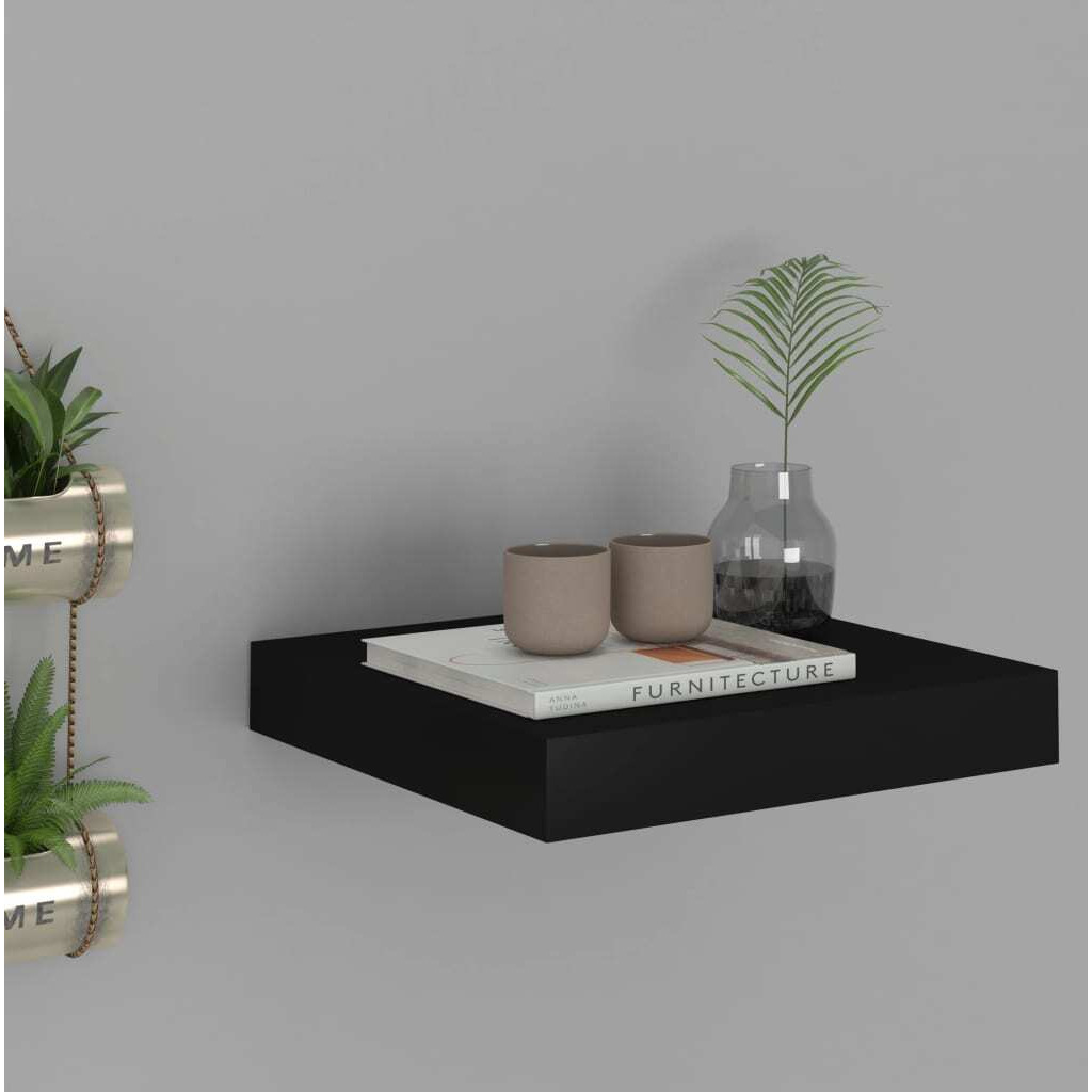 vidaXL Floating Wall Shelf Black 9.1&quotx9.3&quotx1.5" MDF