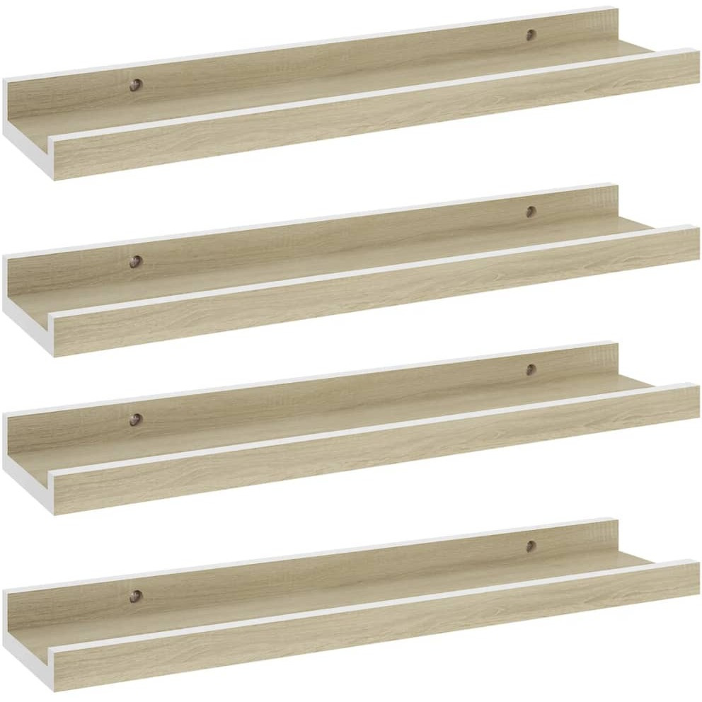 vidaXL Wall Shelves 4 pcs White and Sonoma Oak 15.7&quotx3.5&quotx1.2"