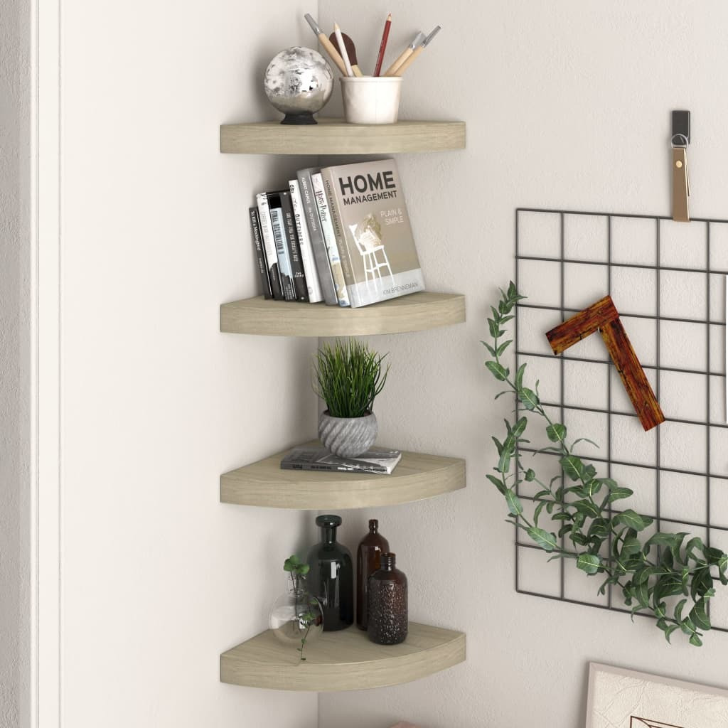 vidaXL Floating Corner Shelves 4 pcs Oak 9.8&quotx9.8&quotx1.5" MDF