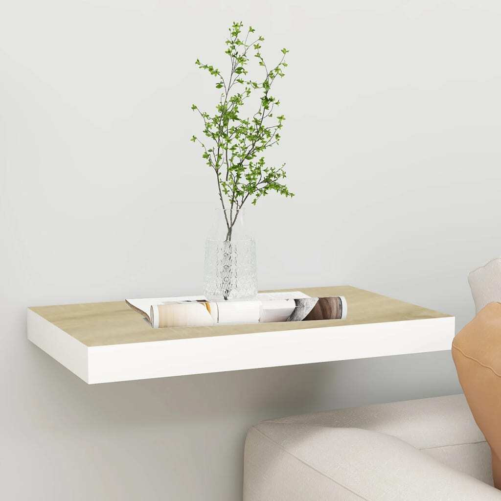 vidaXL Floating Wall Shelf Oak and White 15.7&quotx9.1&quotx1.5" MDF