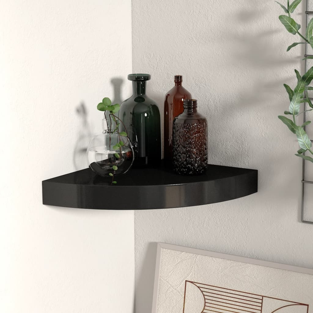 vidaXL Floating Corner Shelf Black 9.8&quotx9.8&quotx1.5" MDF