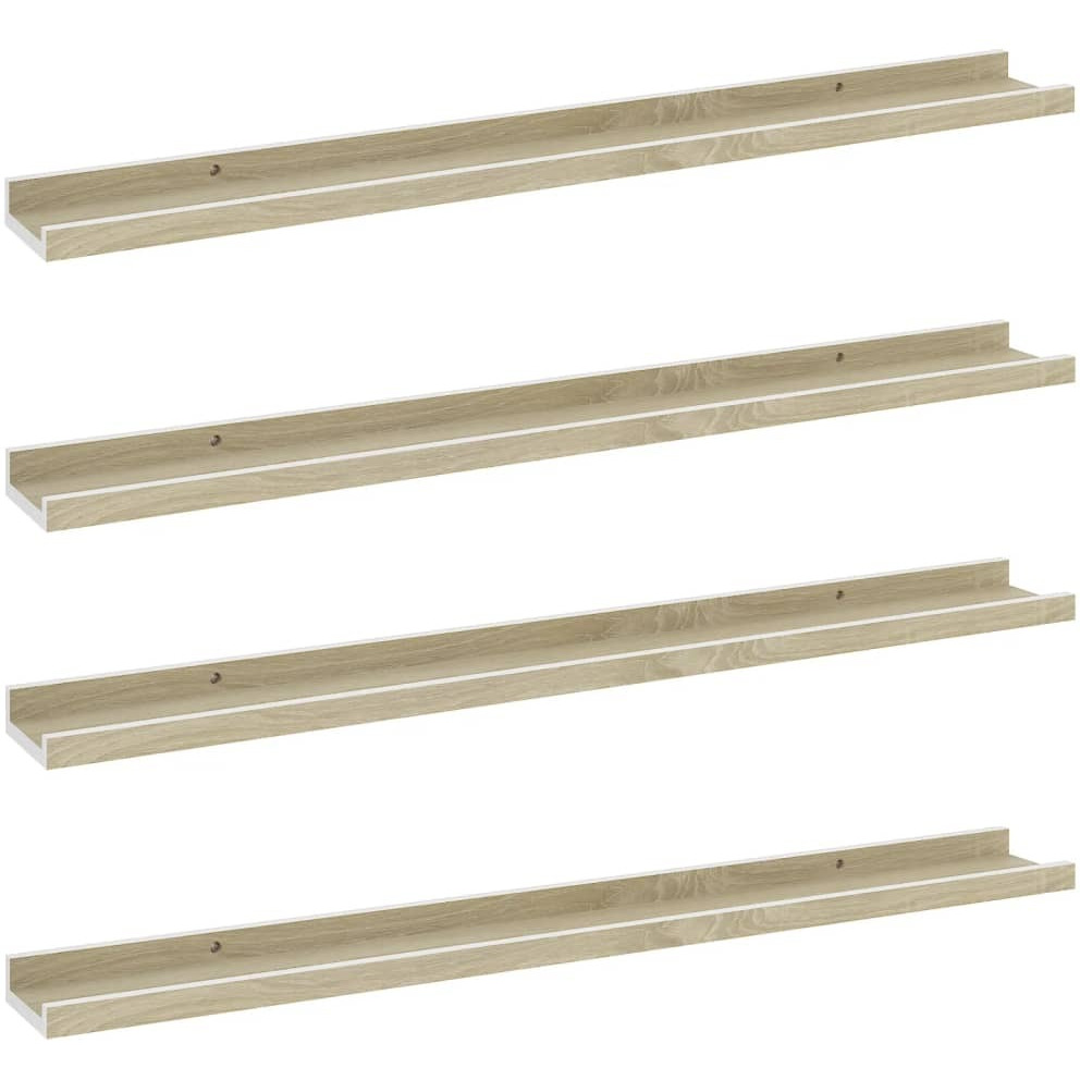 vidaXL Wall Shelves 4 pcs White and Sonoma Oak 31.5&quotx3.5&quotx1.2"