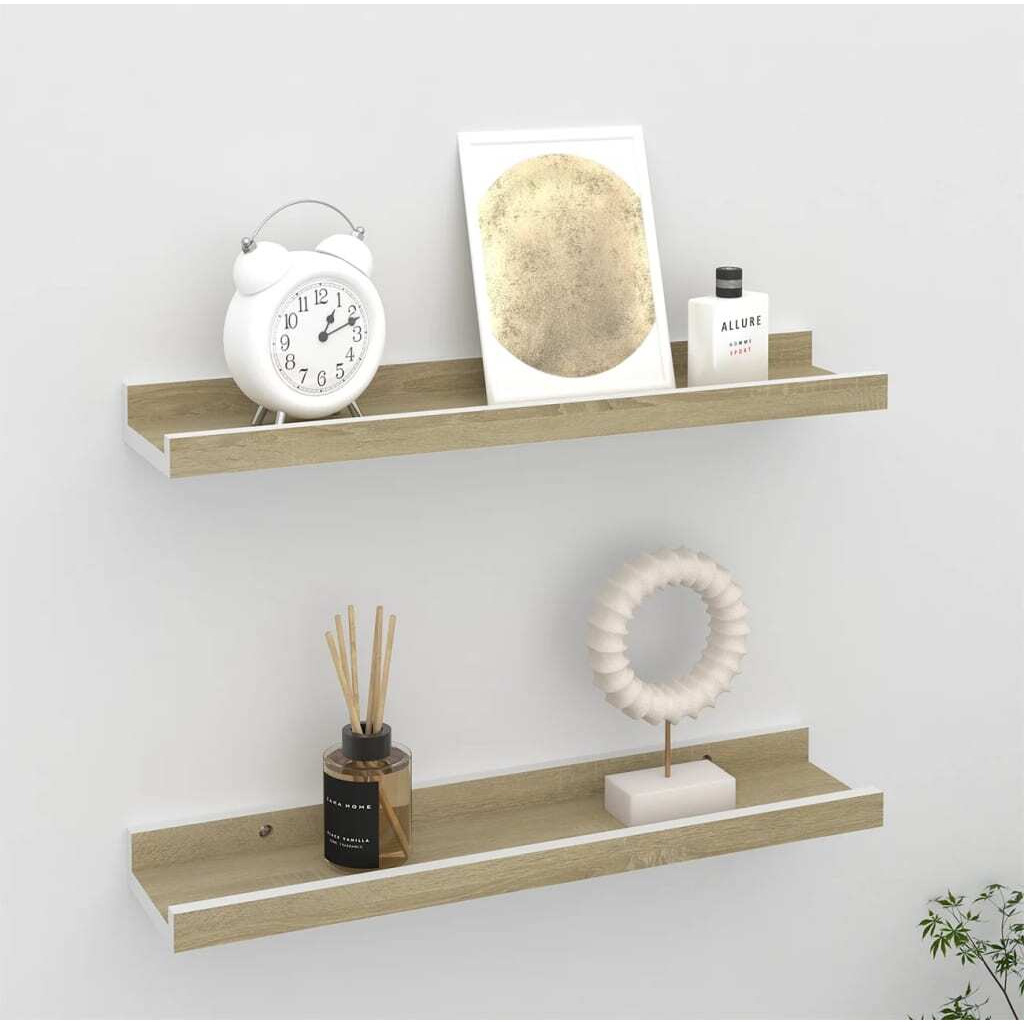 vidaXL Wall Shelves 2 pcs White and Sonoma Oak 15.7&quotx3.5&quotx1.2"