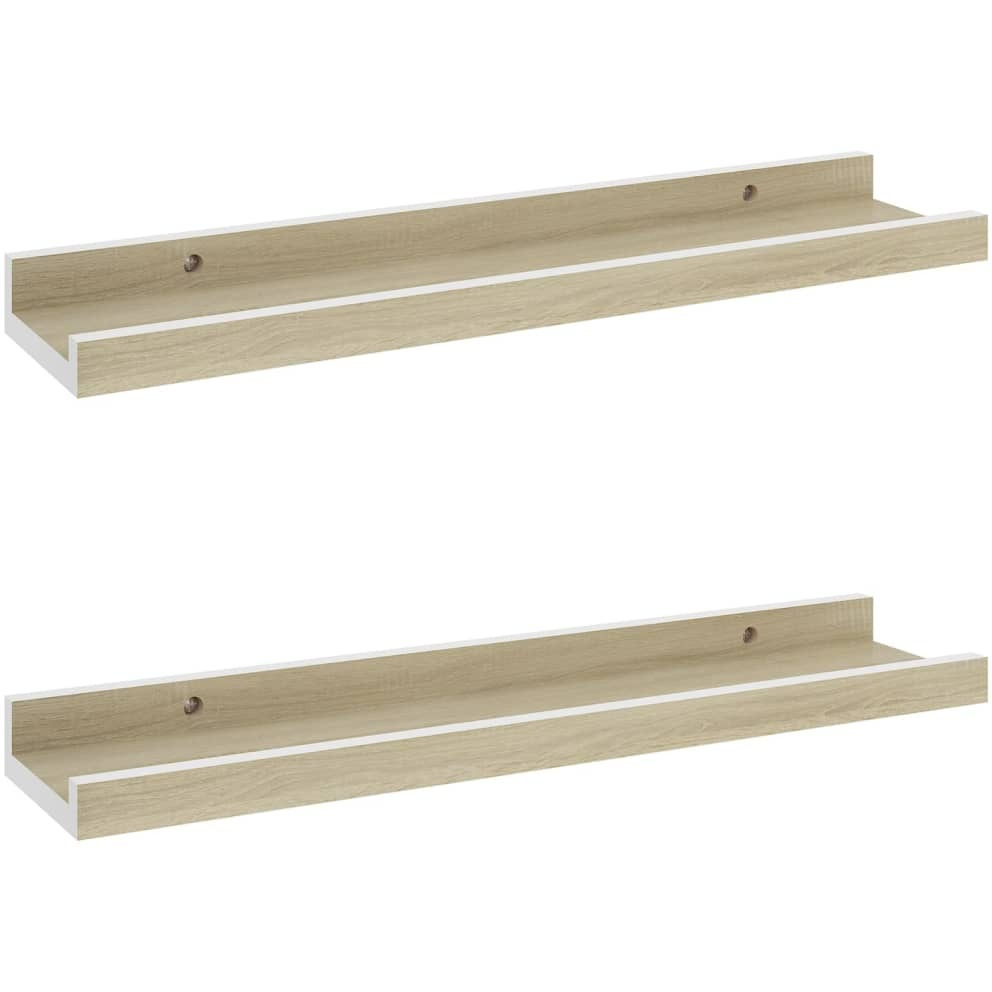 vidaXL Wall Shelves 2 pcs White and Sonoma Oak 15.7&quotx3.5&quotx1.2"