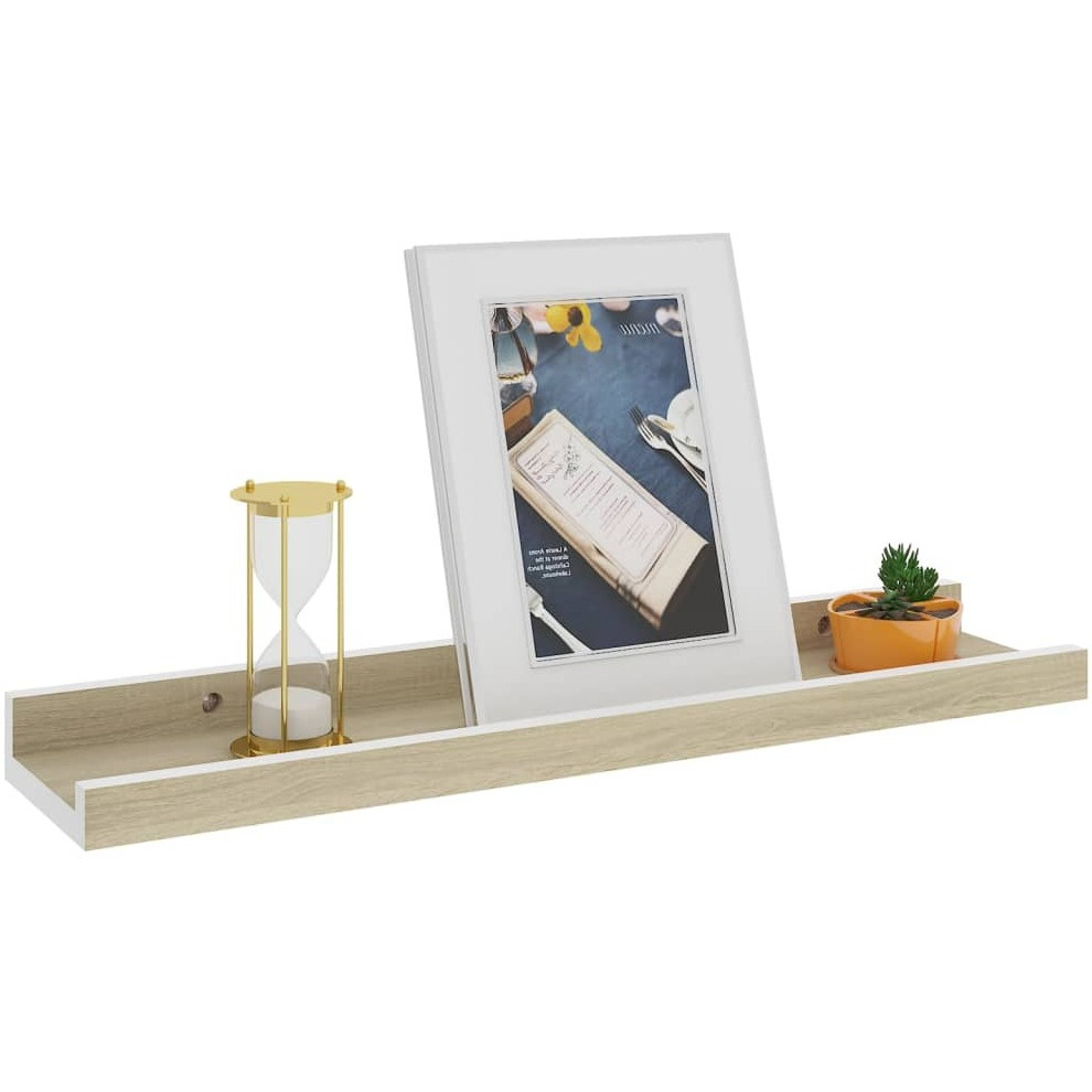 vidaXL Wall Shelves 2 pcs White and Sonoma Oak 15.7&quotx3.5&quotx1.2"