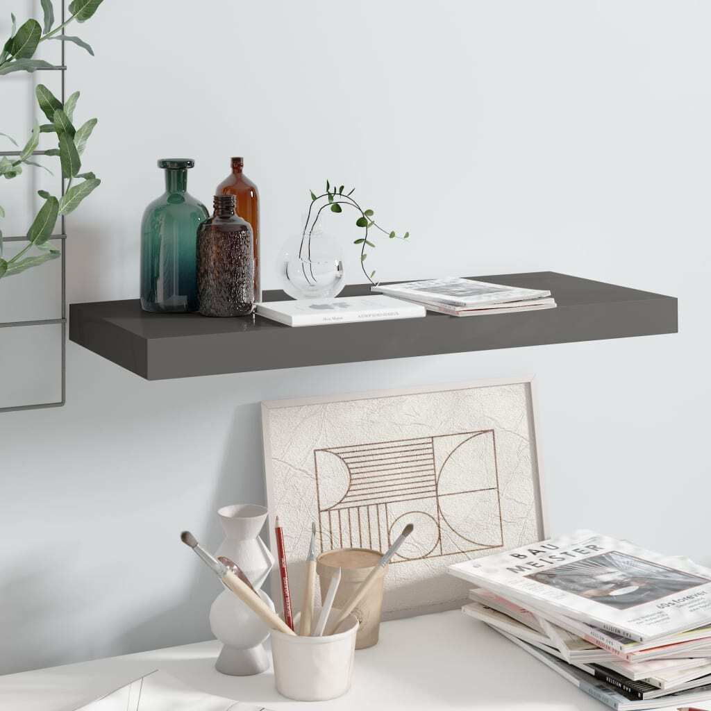 vidaXL Floating Wall Shelf High Gloss Gray 23.6&quotx9.3&quotx1.5" MDF