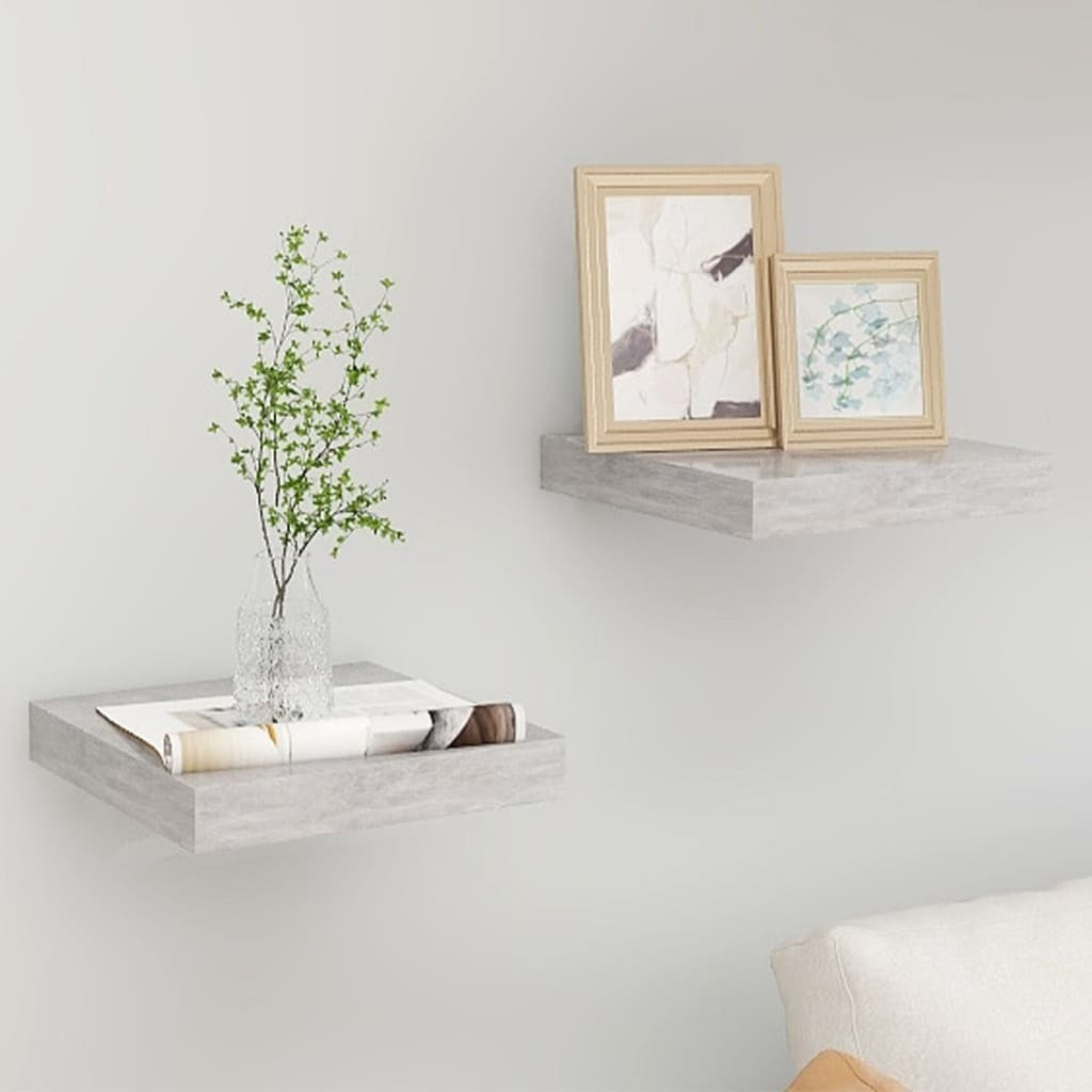 vidaXL Floating Wall Shelves 2 pcs Concrete Gray 9.1&quotx9.3&quotx1.5" MDF