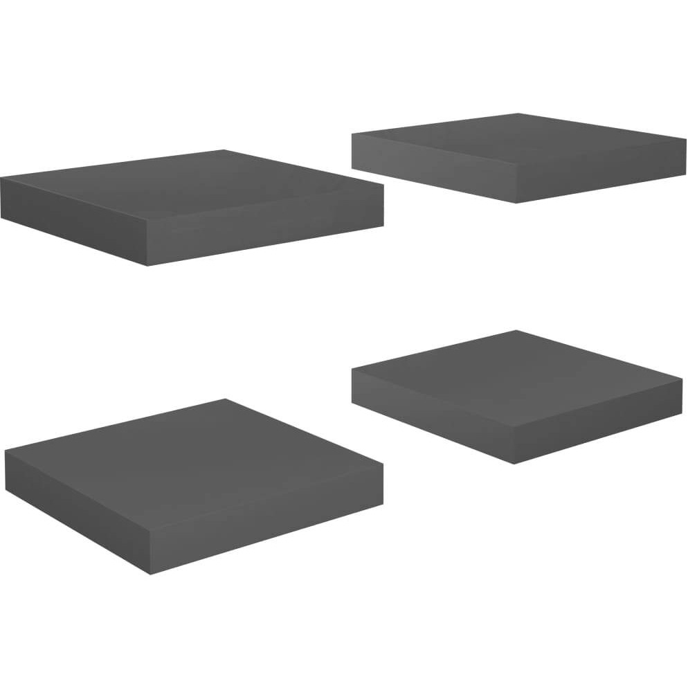 vidaXL Floating Wall Shelves 4 pcs High Gloss Gray 9.1&quotx9.3&quotx1.5" MDF