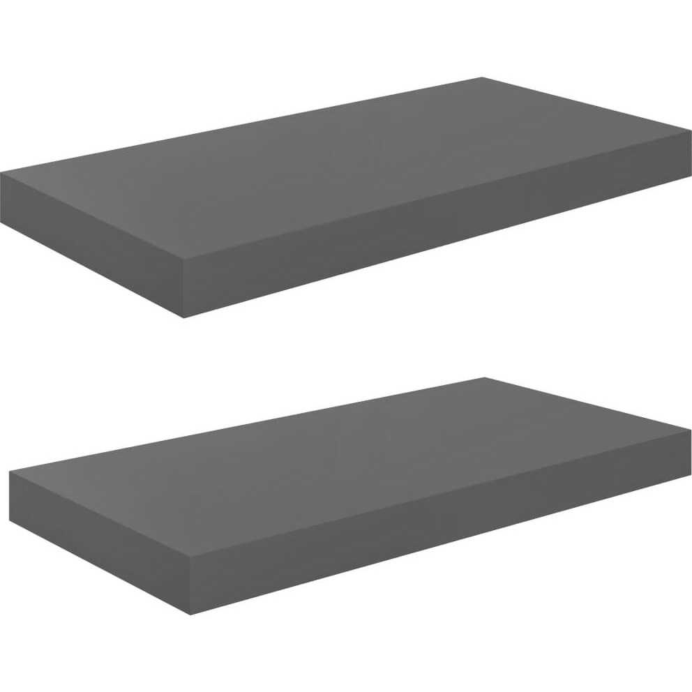vidaXL Floating Wall Shelves 2 pcs High Gloss Gray 19.7&quotx9.1&quotx1.5" MDF