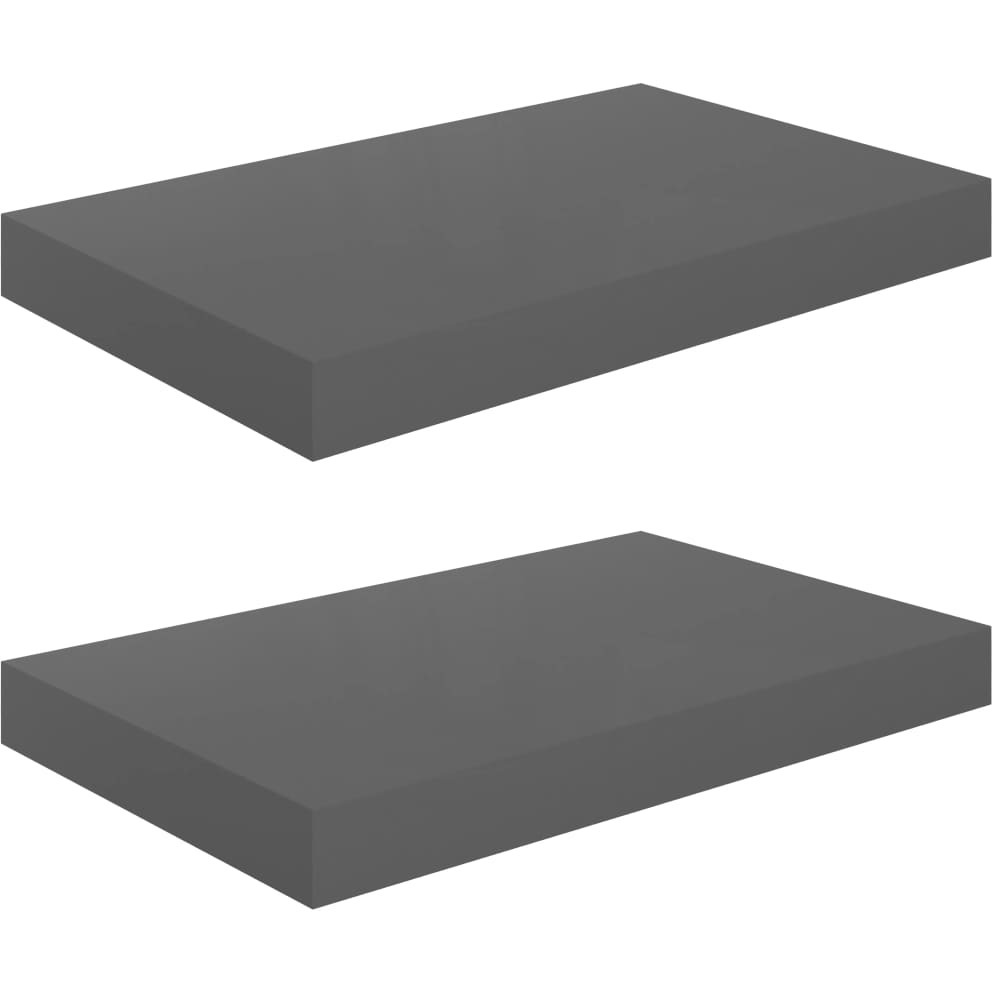 vidaXL Floating Wall Shelves 2 pcs High Gloss Gray 15.7&quotx9.1&quotx1.5" MDF