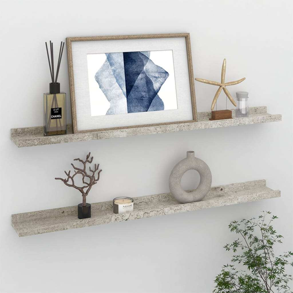 vidaXL Wall Shelves 2 pcs Concrete Gray 31.5&quotx3.5&quotx1.2"