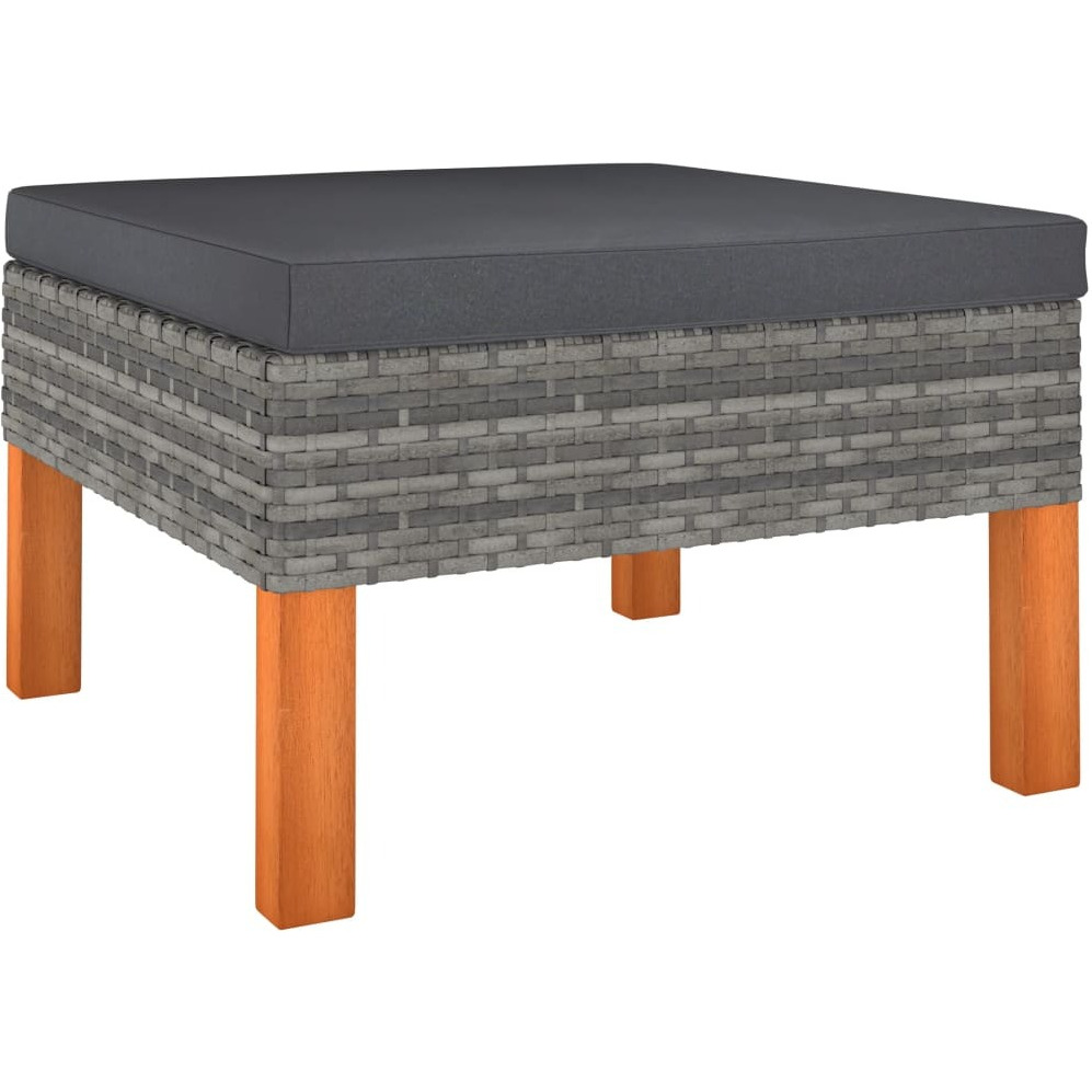 vidaXL Footstool Poly Rattan and Solid Eucalyptus Wood