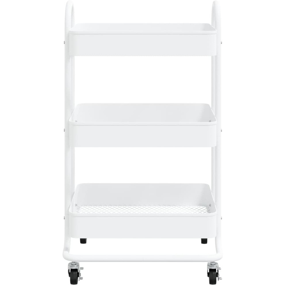 vidaXL 3-Tier Trolley White 16.9&quotx13.4&quotx31.1" Steel