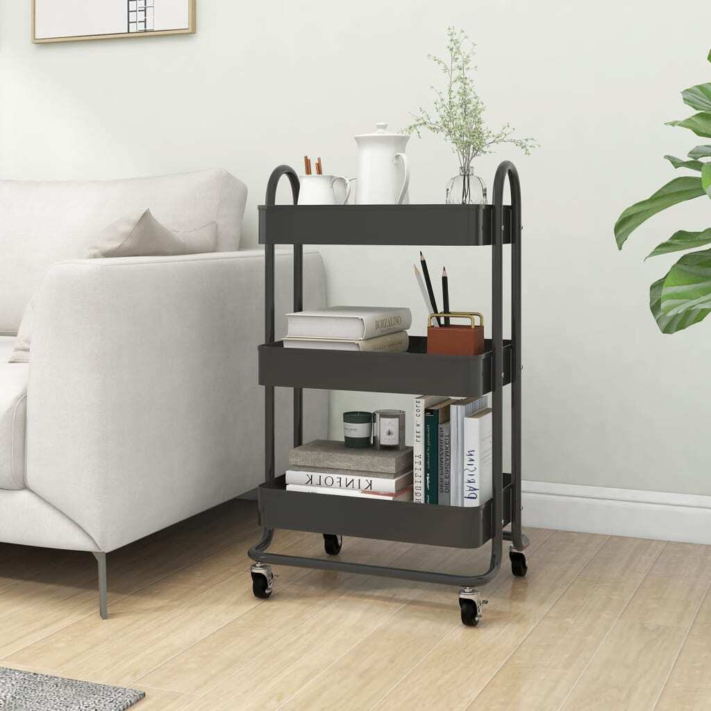 vidaXL 3-Tier Trolley Anthracite 16.9&quotx13.4&quotx31.1" Steel