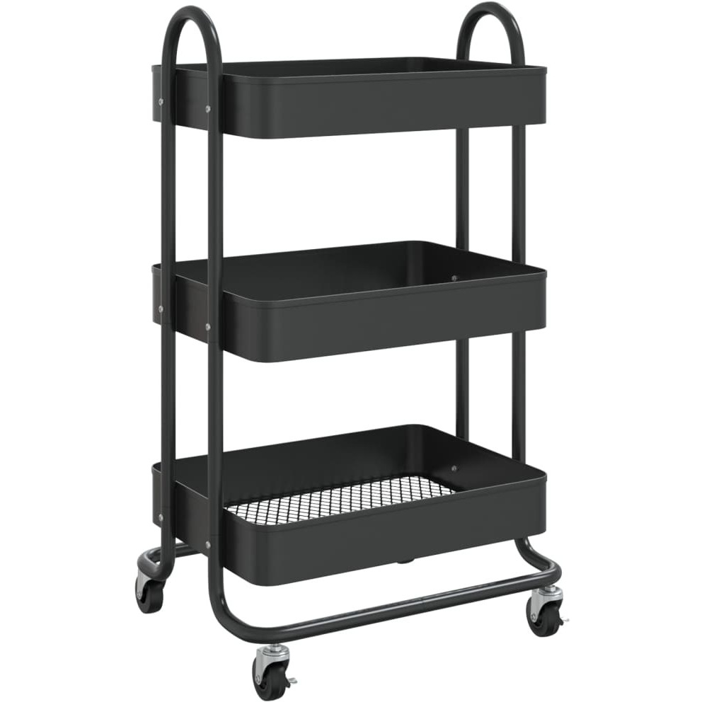vidaXL 3-Tier Trolley Black 16.9&quotx13.4&quotx31.1" Steel