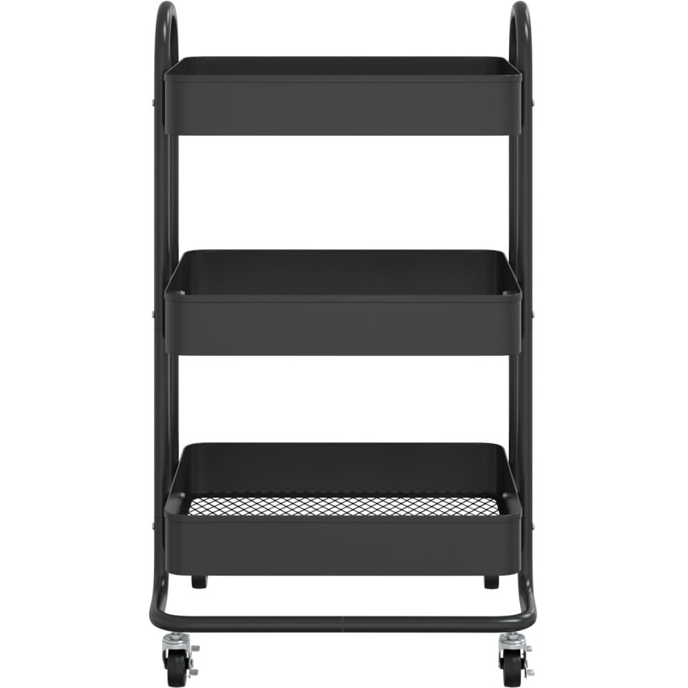 vidaXL 3-Tier Trolley Black 16.9&quotx13.4&quotx31.1" Steel