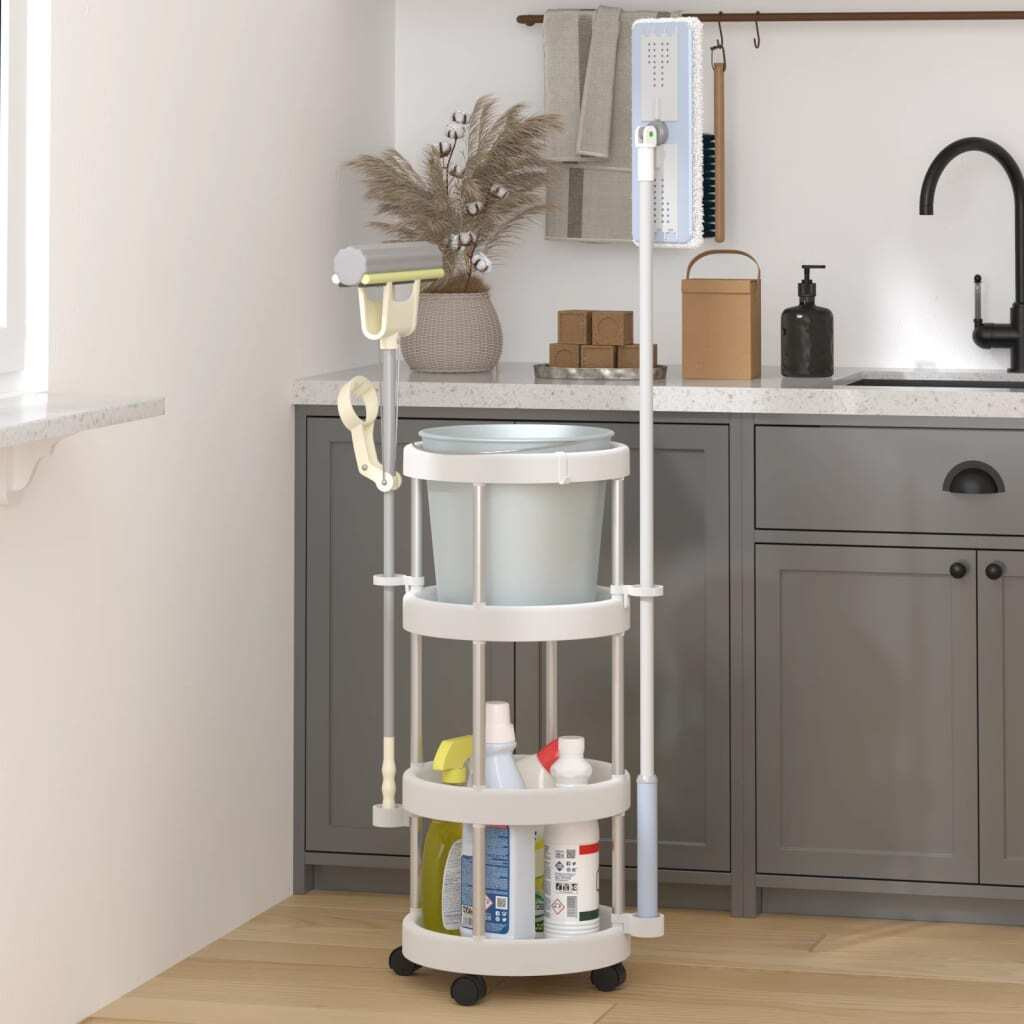 vidaXL Cleaning Trolley with Storage Basket Aluminum