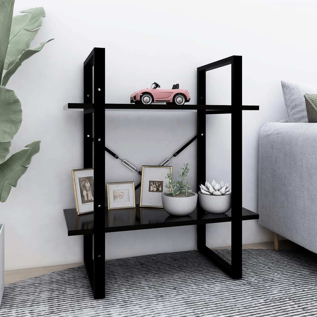 vidaXL 2-Tier Book Cabinet Black 23.6&quotx11.8&quotx27.6" Engineered Wood