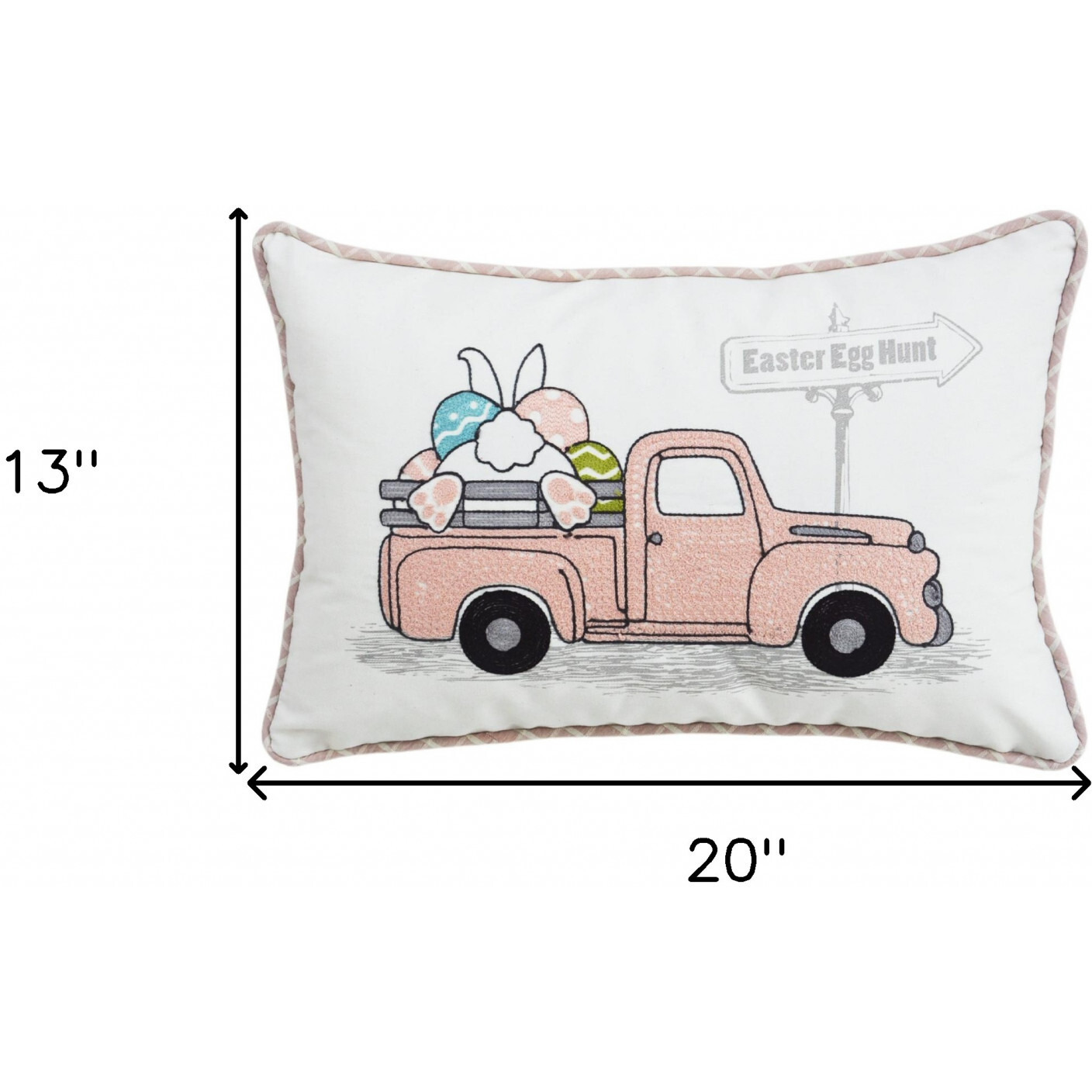 13" X 20" White and Pink  Easter Bunny Pink Truck Throw Pillow